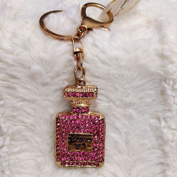 none Accessories - Rhinestone Pink Perfume Bottle Keychain